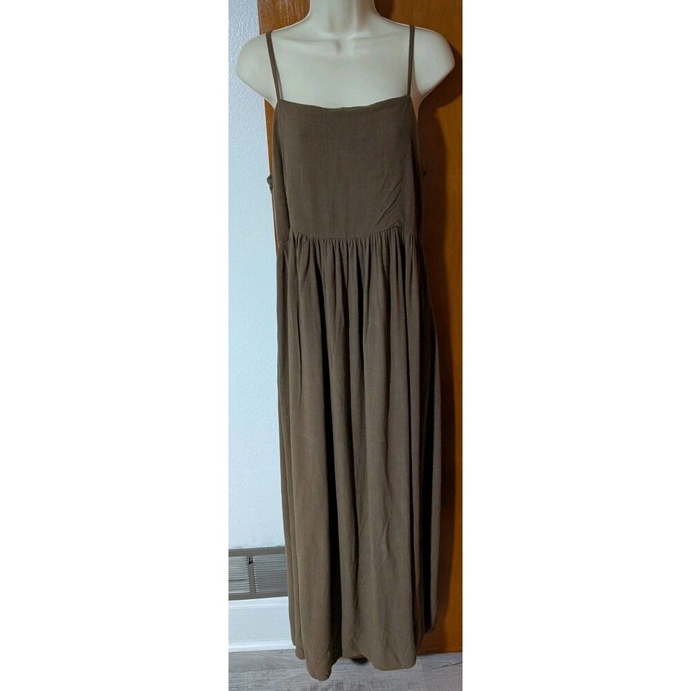 Natural Life Maxi Dress Linen Blend Sz XL Brown Boho Strappy Beachy Earthy